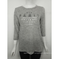 Letra impresa en paris mujeres manga larga camiseta gris